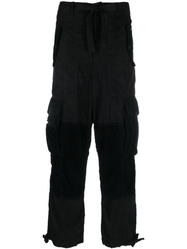 Black Cropped Leg Cargo Trousers