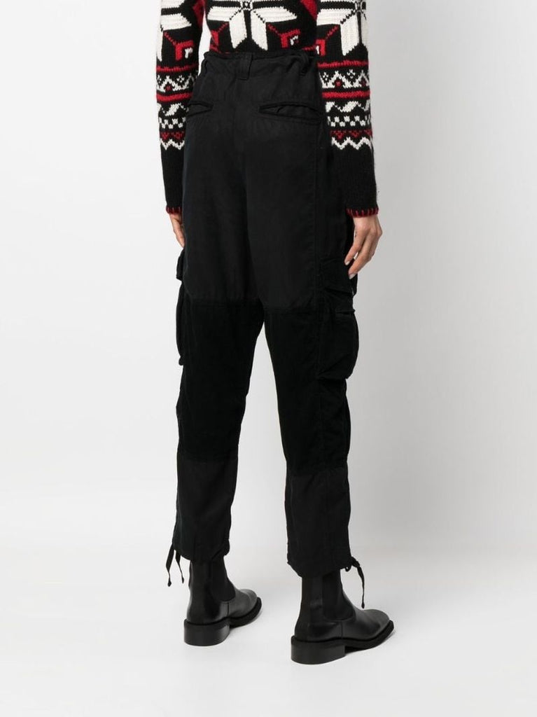Black Cropped Leg Cargo Trousers