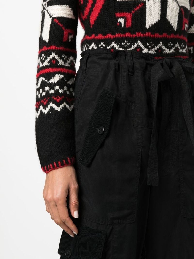 Black Cropped Leg Cargo Trousers