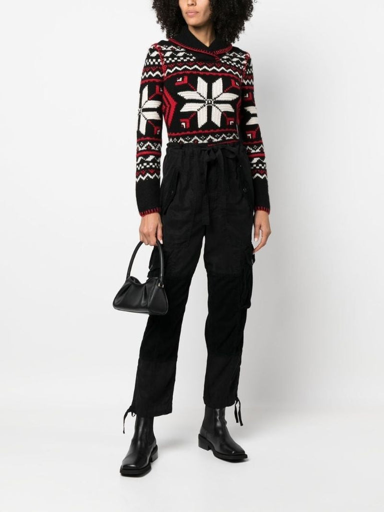 Black Cropped Leg Cargo Trousers
