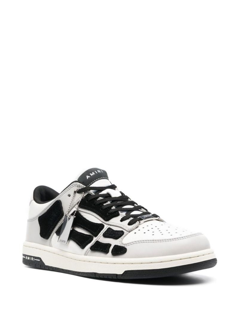 White and Grey Skel Top Low Leather Sneakers