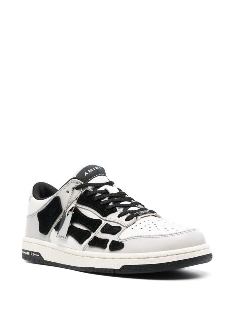 White and Grey Skel Top Low Leather Sneakers