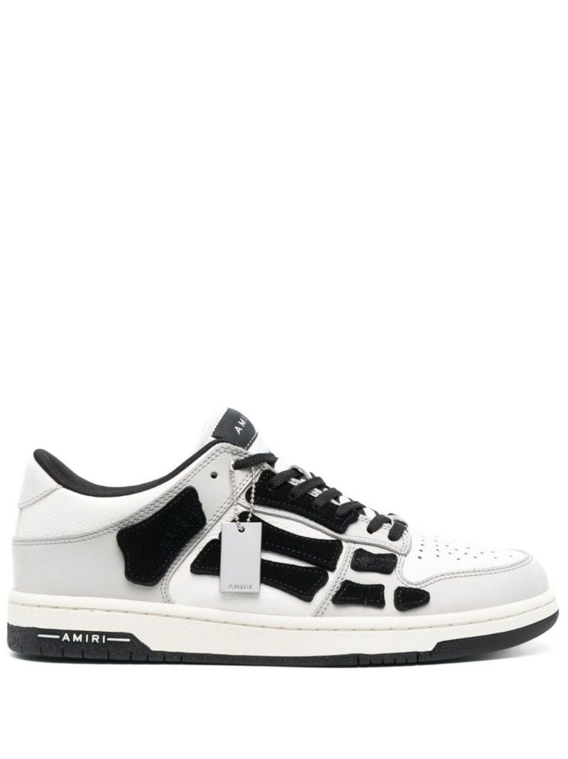White and Grey Skel Top Low Leather Sneakers