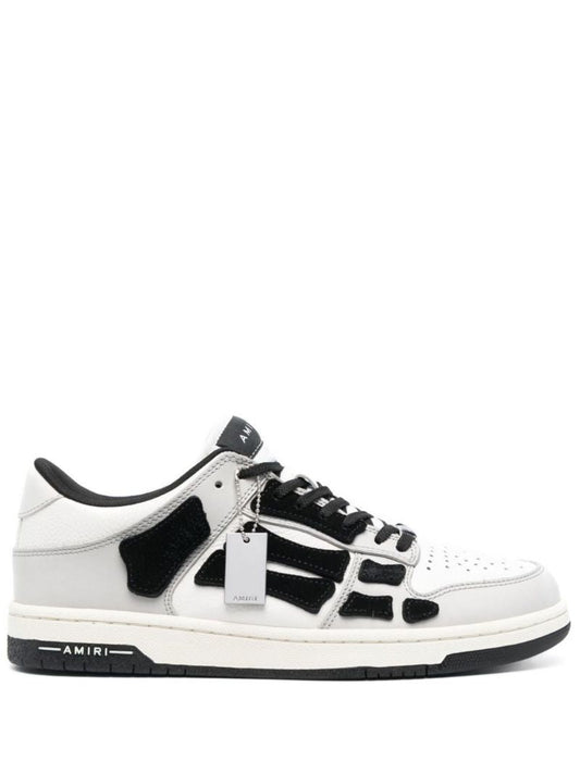 White and Grey Skel Top Low Leather Sneakers
