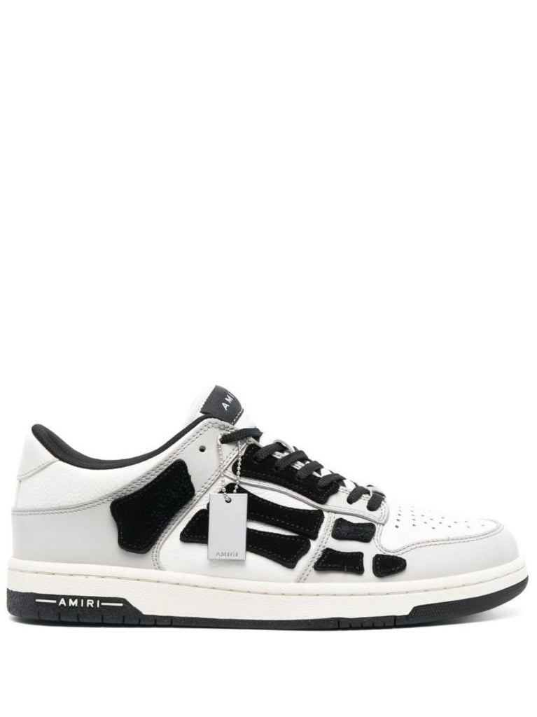 White and Grey Skel Top Low Leather Sneakers