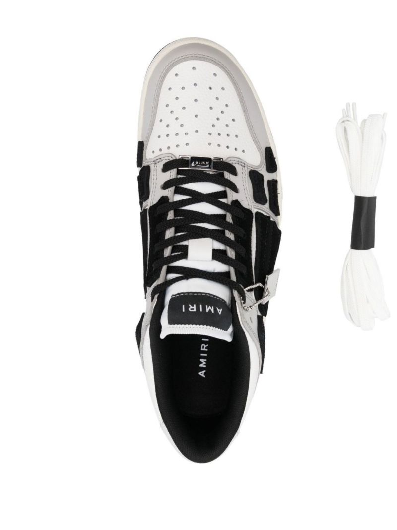 White and Grey Skel Top Low Leather Sneakers