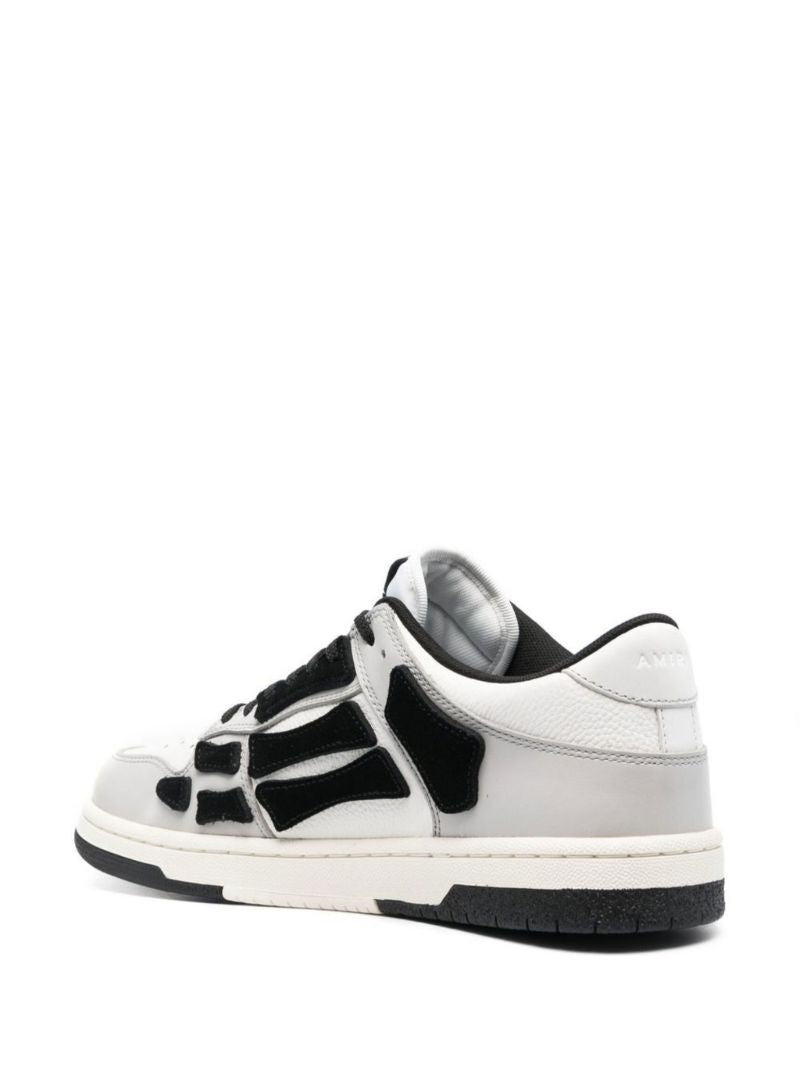 White and Grey Skel Top Low Leather Sneakers