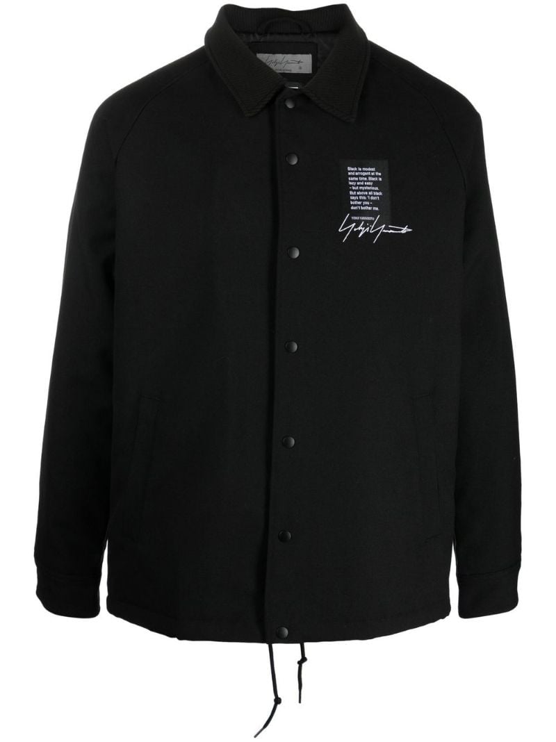 Black Slogan Print Wool Jacket