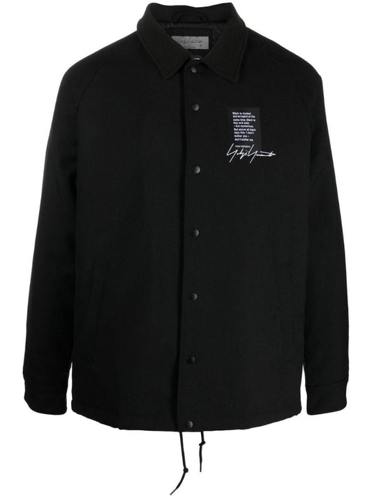 Black Slogan Print Wool Jacket
