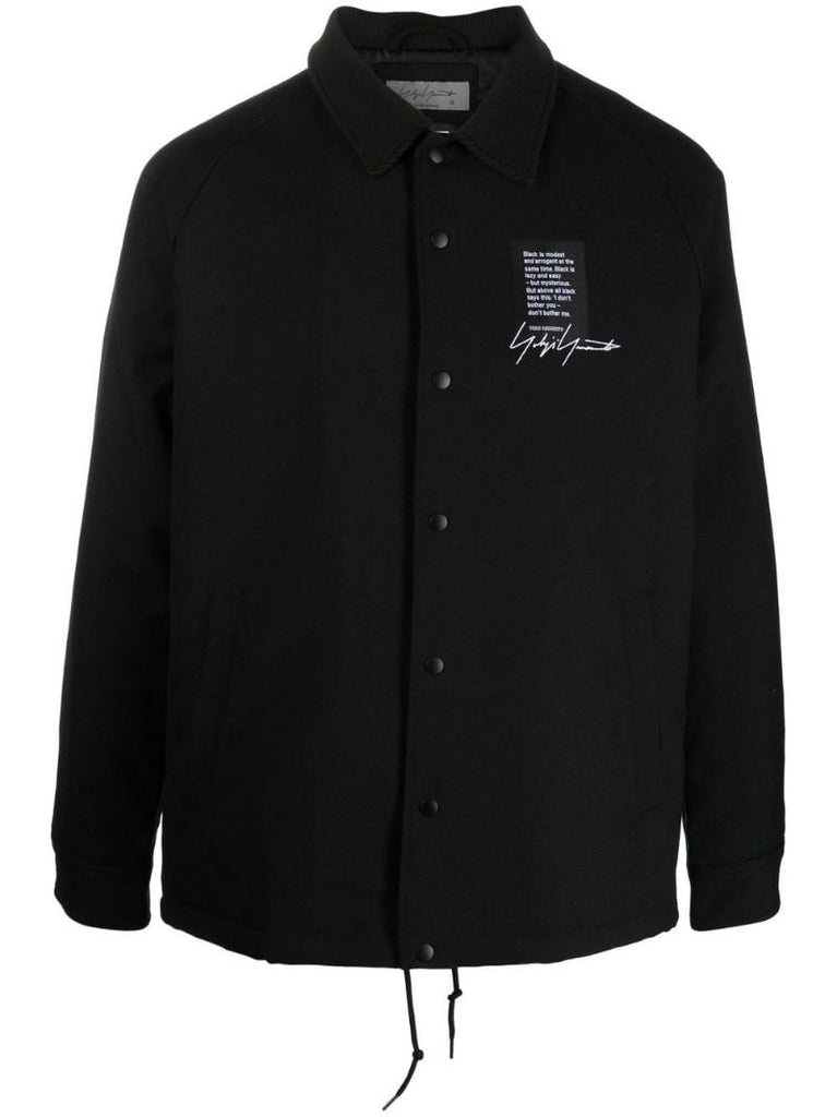 Black Slogan Print Wool Jacket