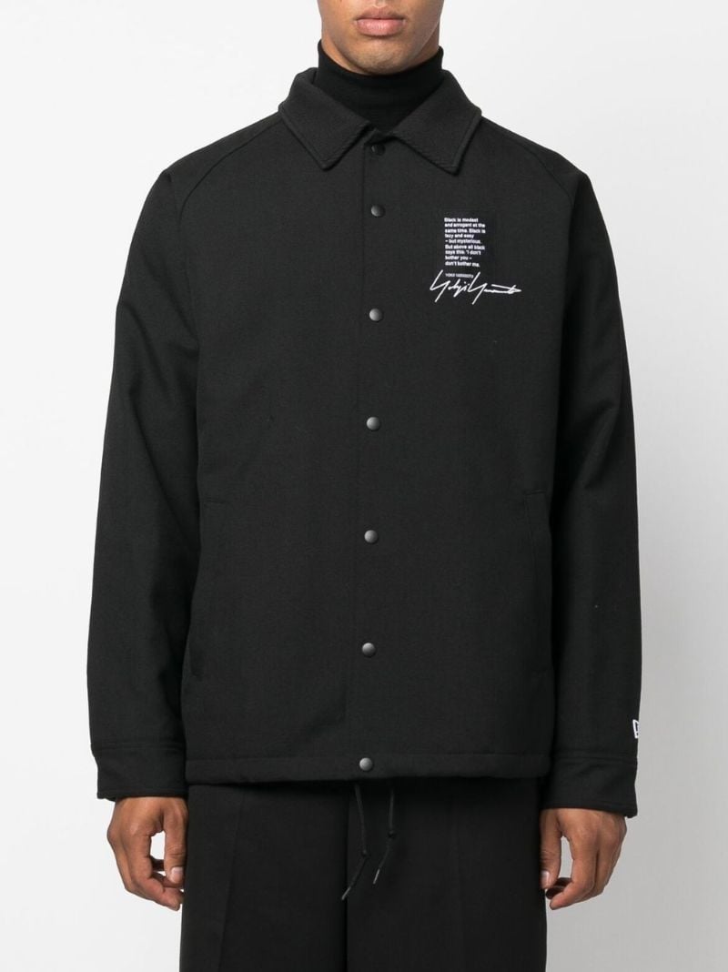 Black Slogan Print Wool Jacket