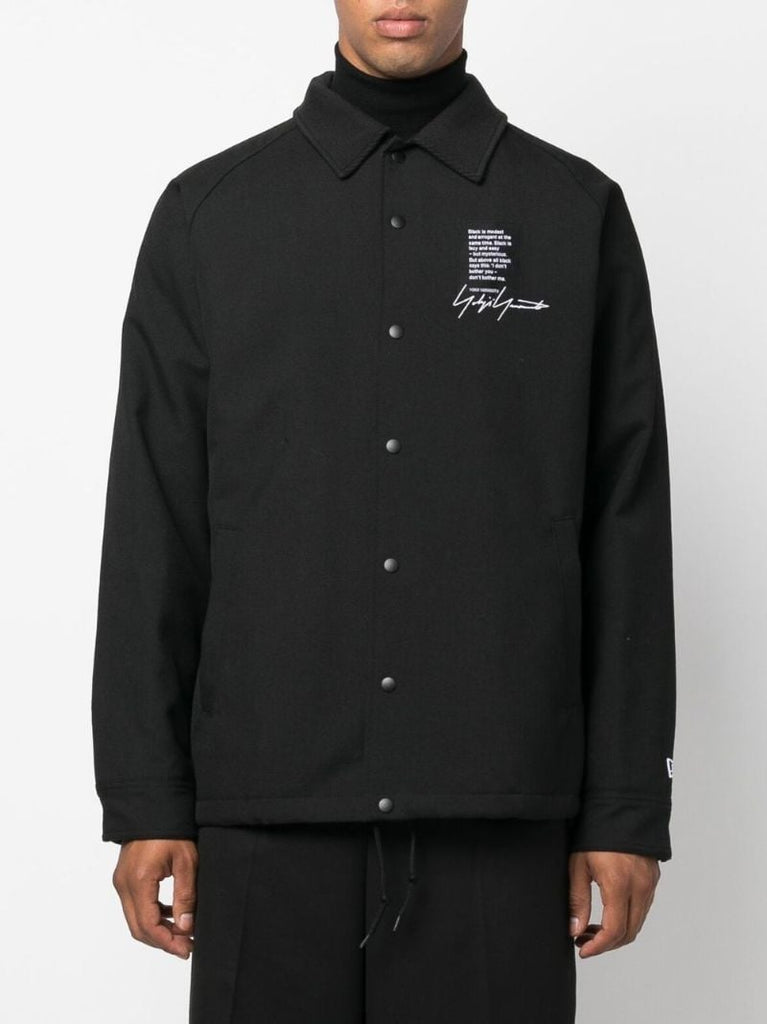 Black Slogan Print Wool Jacket