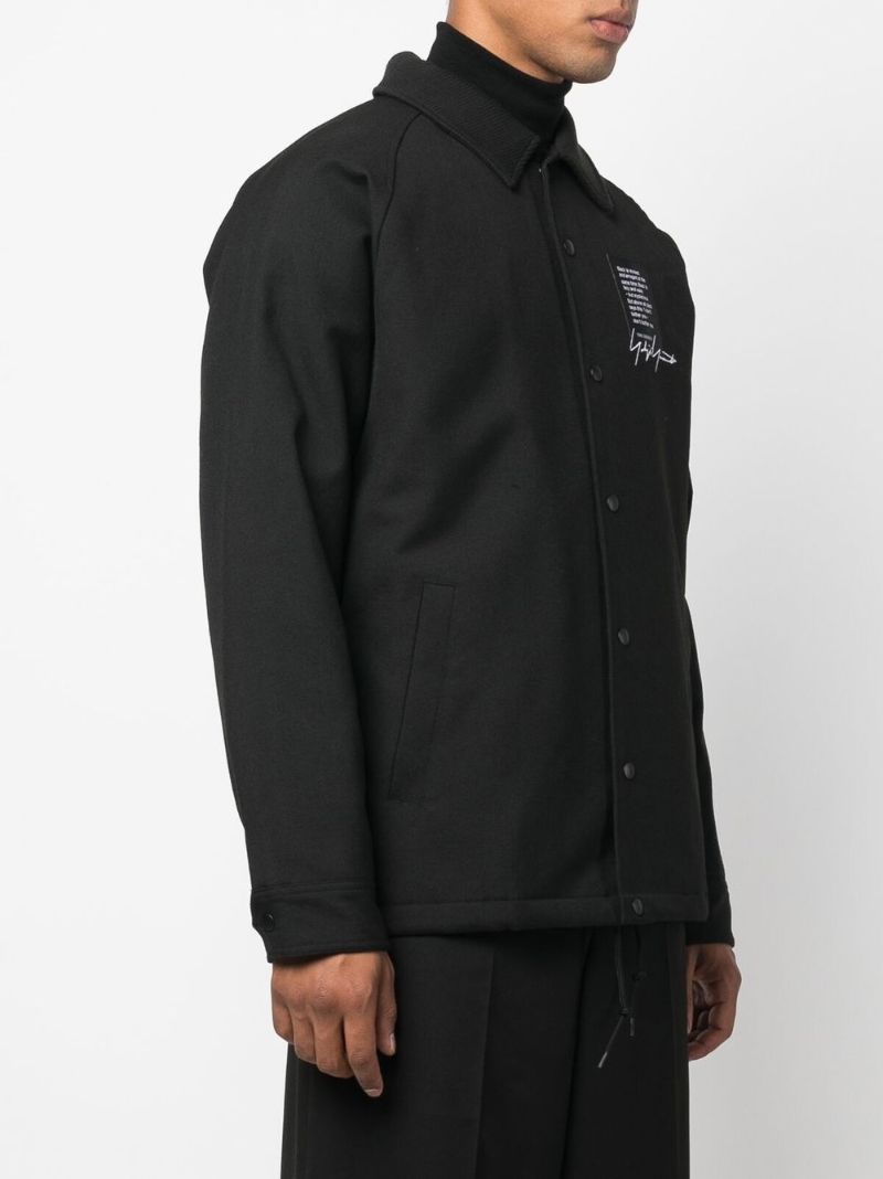 Black Slogan Print Wool Jacket