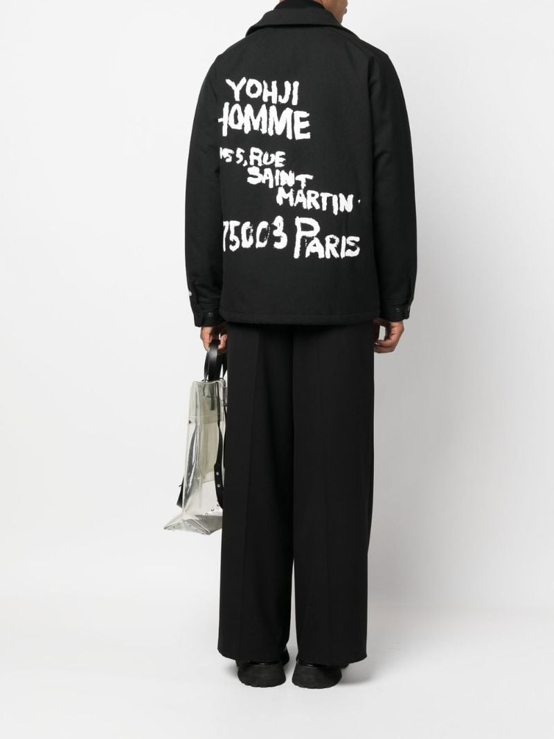 Black Slogan Print Wool Jacket