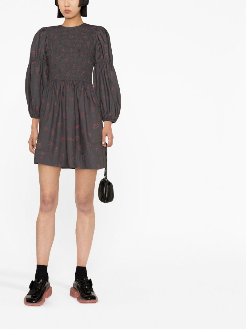 Grey Bunny Print Mini Dress
