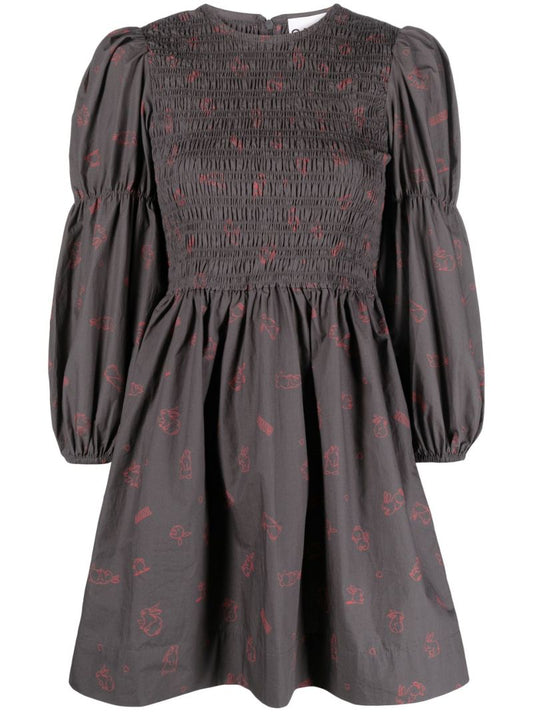 Grey Bunny Print Mini Dress