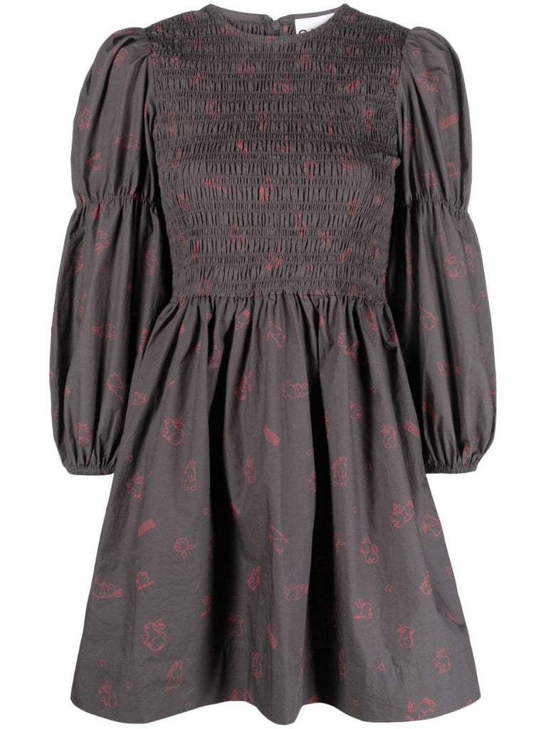 Grey Bunny Print Mini Dress