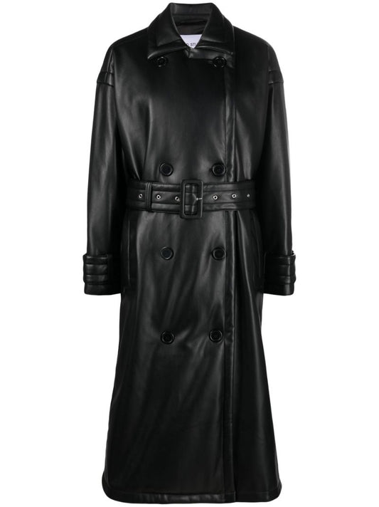 Black Emily Faux-leather Trench Coat