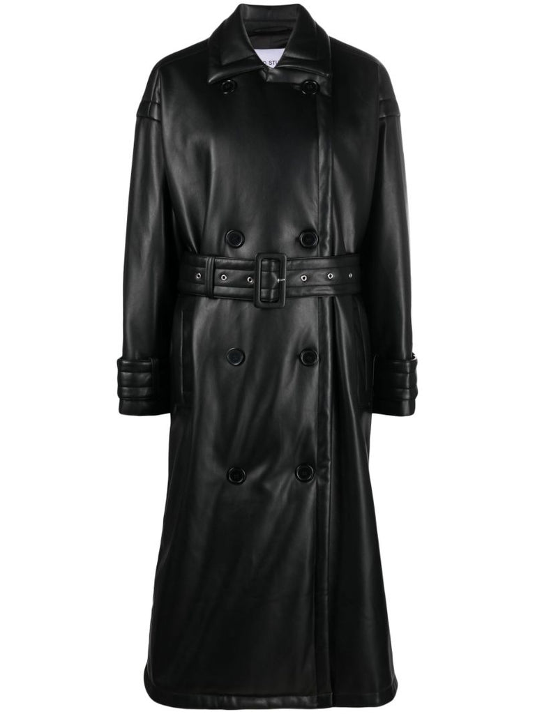 Black Emily Faux-leather Trench Coat
