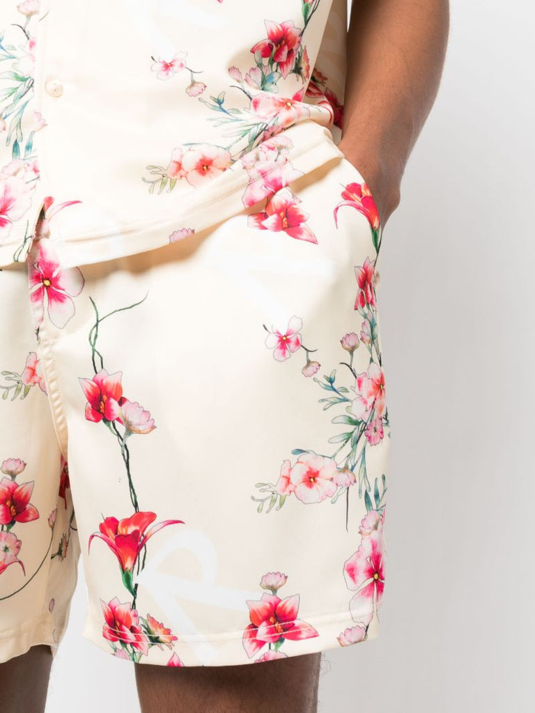Neutral Floral Print Track Shorts
