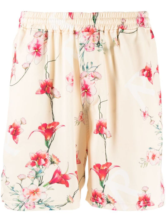 Neutral Floral Print Track Shorts