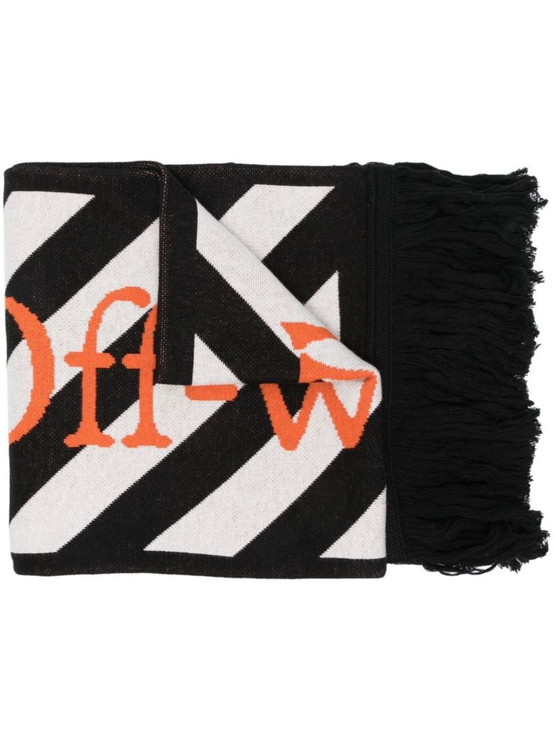 Black and White Diag Stripe Scarf