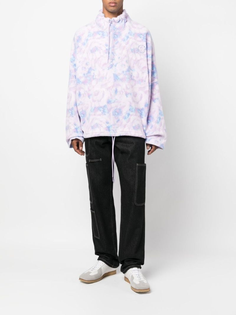 Purple Batwing Floral Print Fleece Jacket