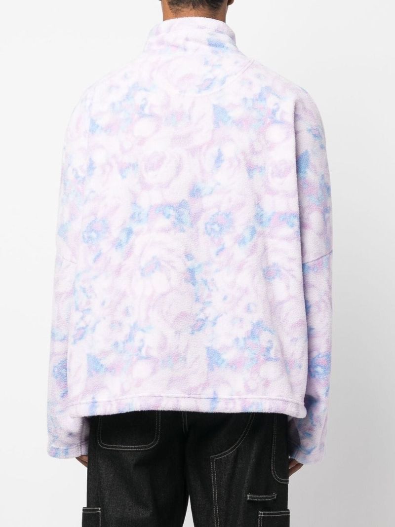 Purple Batwing Floral Print Fleece Jacket