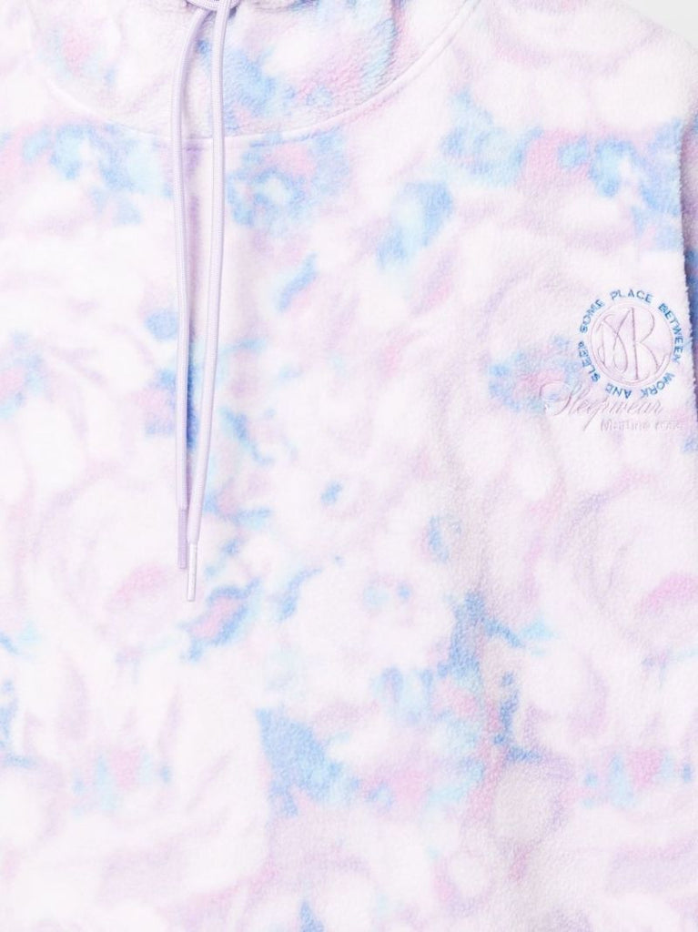 Purple Batwing Floral Print Fleece Jacket