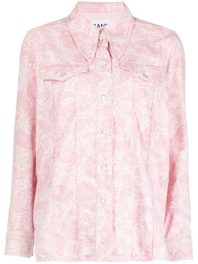 Pink Paisley Print Denim Jacket