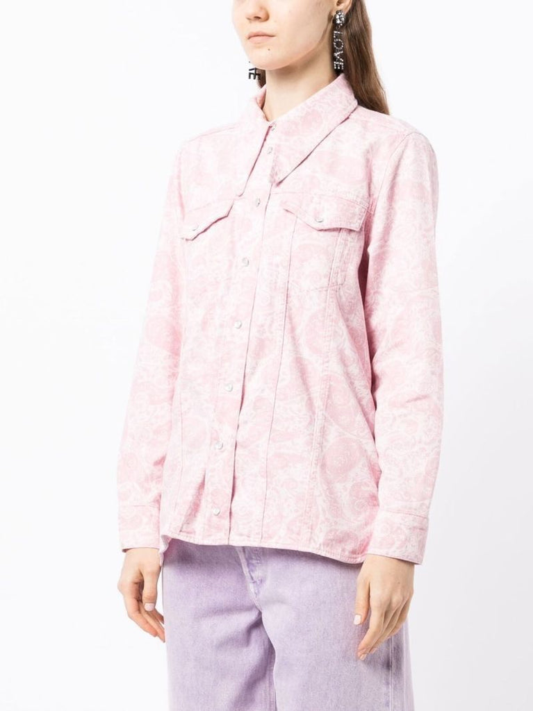 Pink Paisley Print Denim Jacket