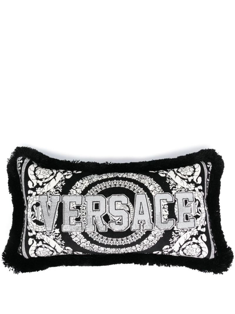 Black Barocco Foulard Logo Velvet Cushion