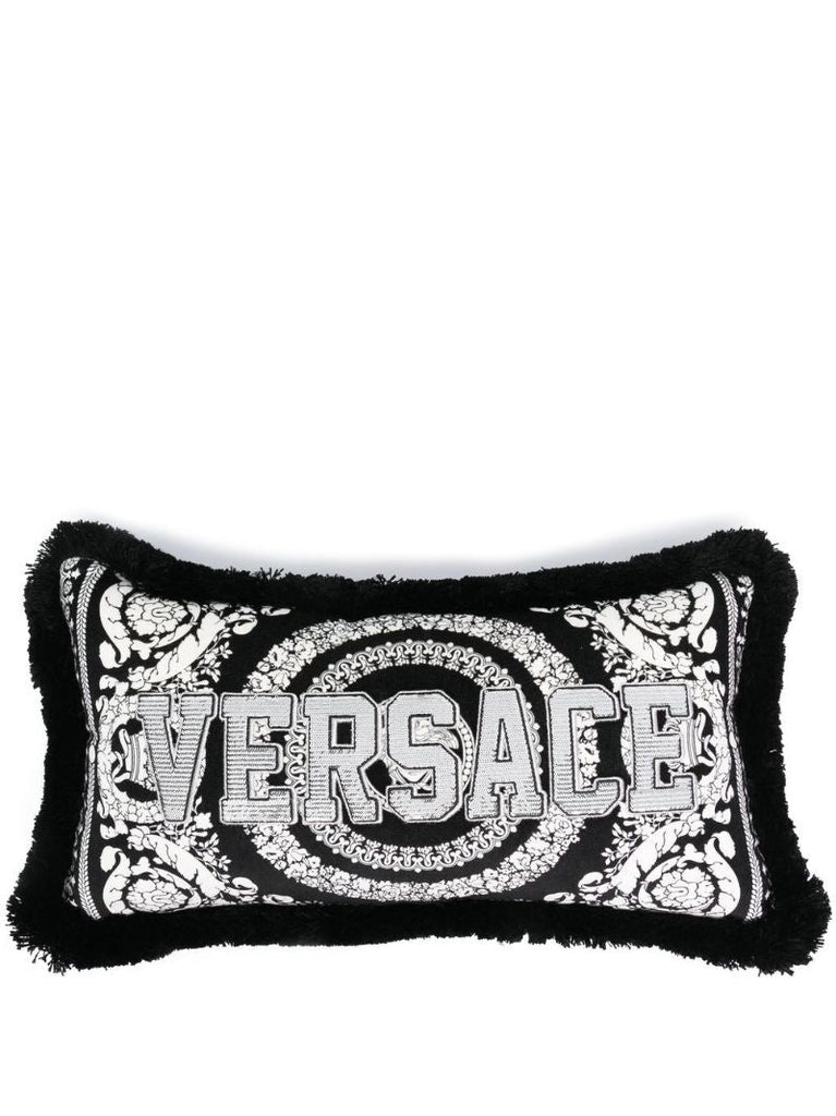 Black Barocco Foulard Logo Velvet Cushion