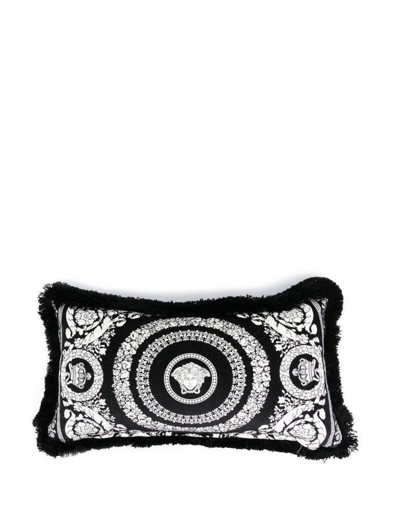 Black Barocco Foulard Logo Velvet Cushion