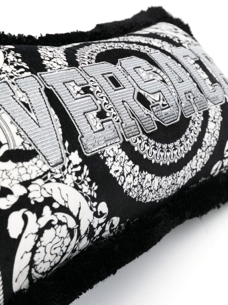 Black Barocco Foulard Logo Velvet Cushion