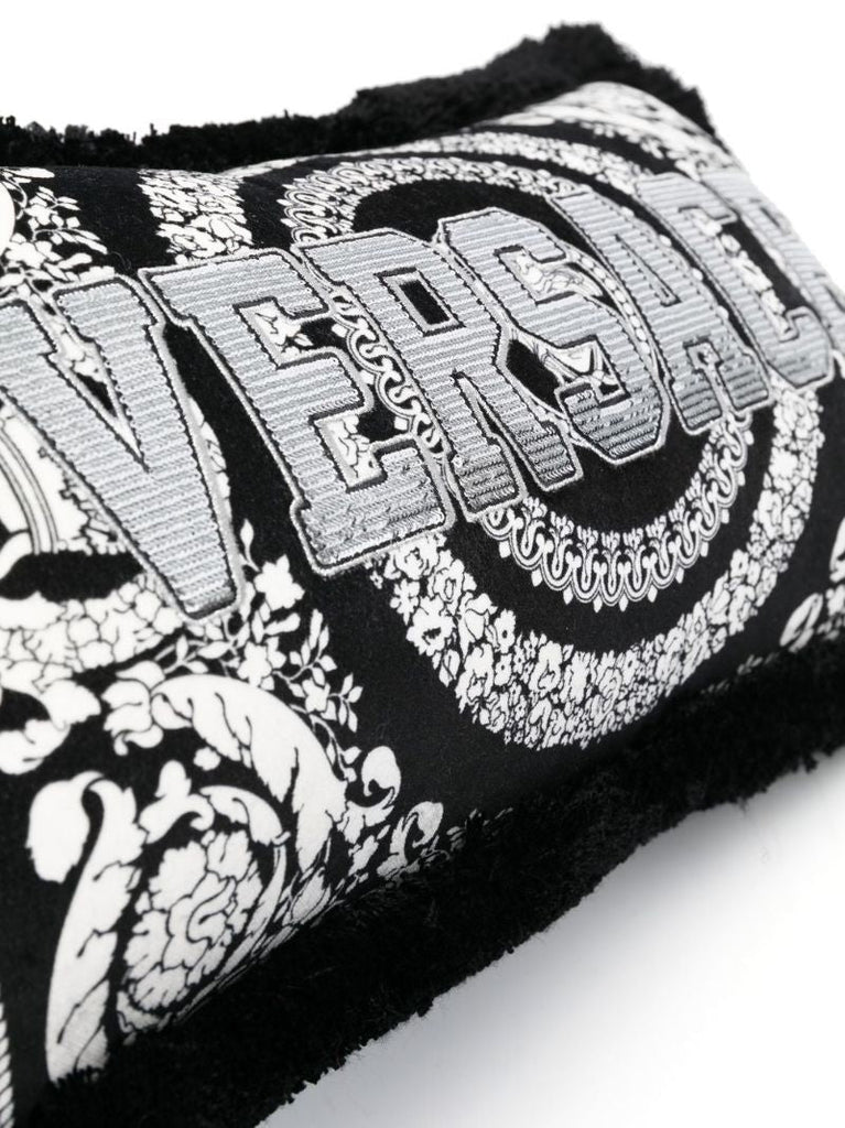 Black Barocco Foulard Logo Velvet Cushion