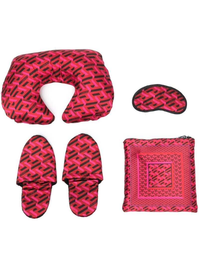 Red La Greca Print Travel Set