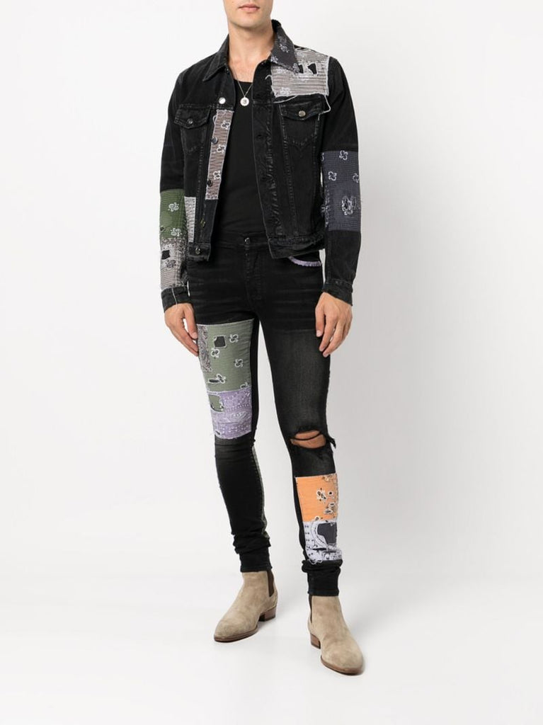 Black Patchwork Denim Jacket