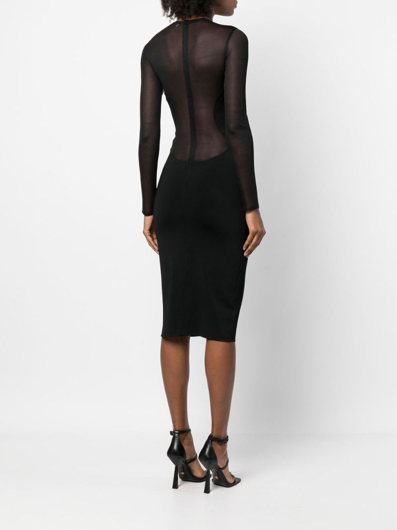 Black Sheer Knitted Silk Midi Dress