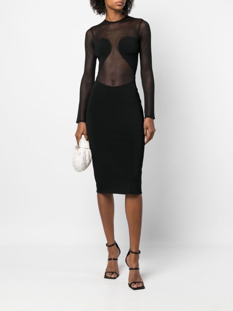 Black Sheer Knitted Silk Midi Dress