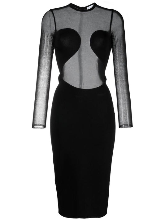 Black Sheer Knitted Silk Midi Dress