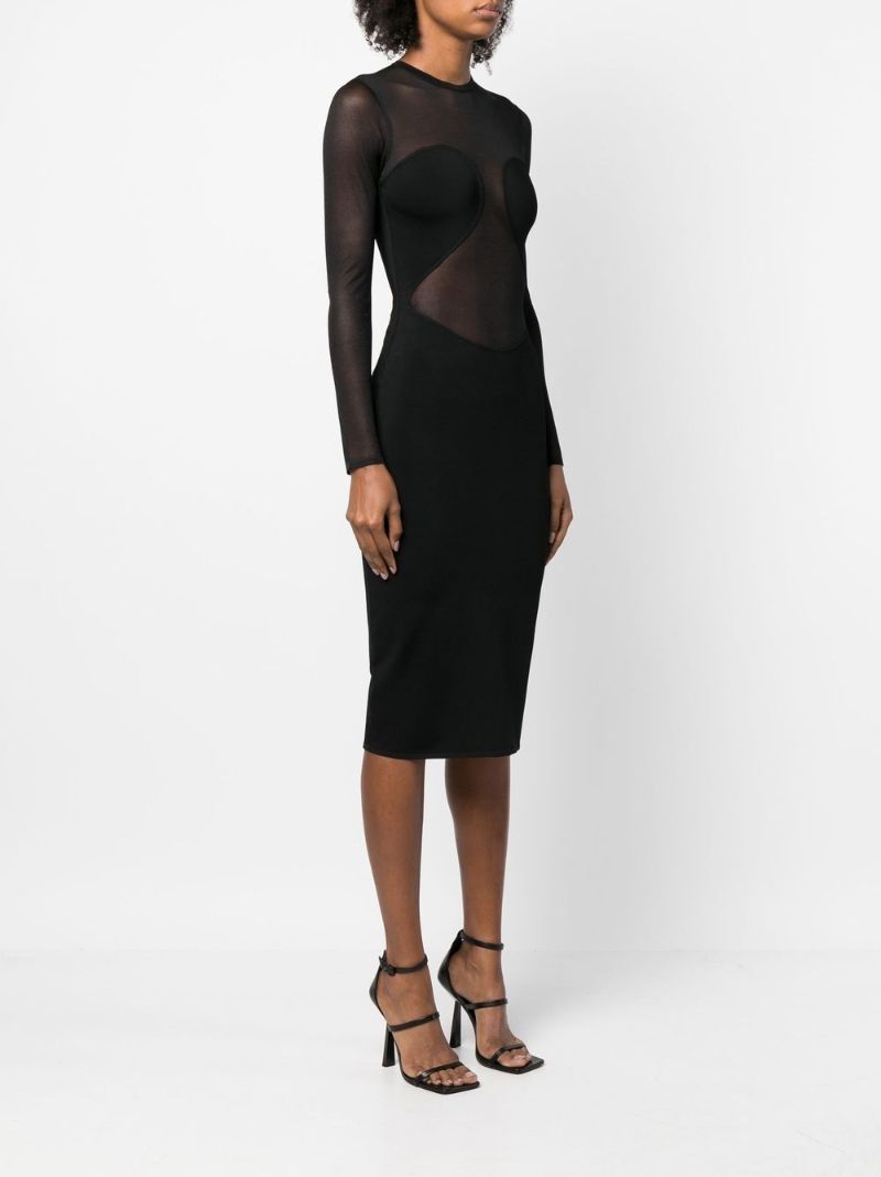 Black Sheer Knitted Silk Midi Dress