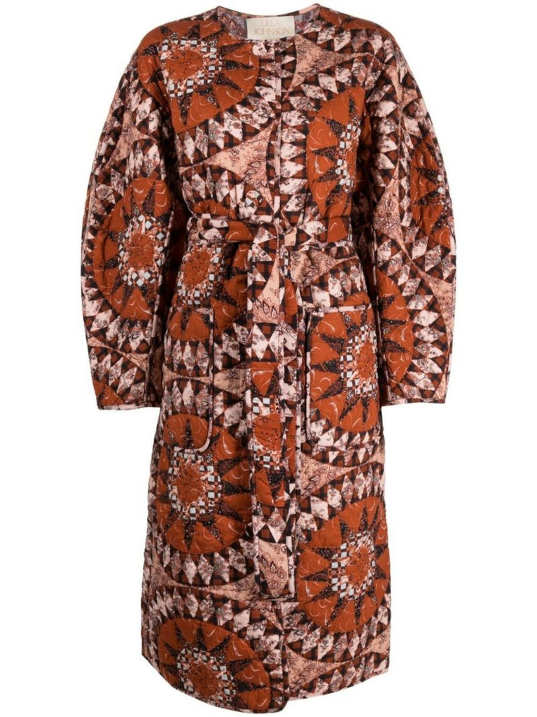 Orange Mirage Paisley Print Quilted Coat