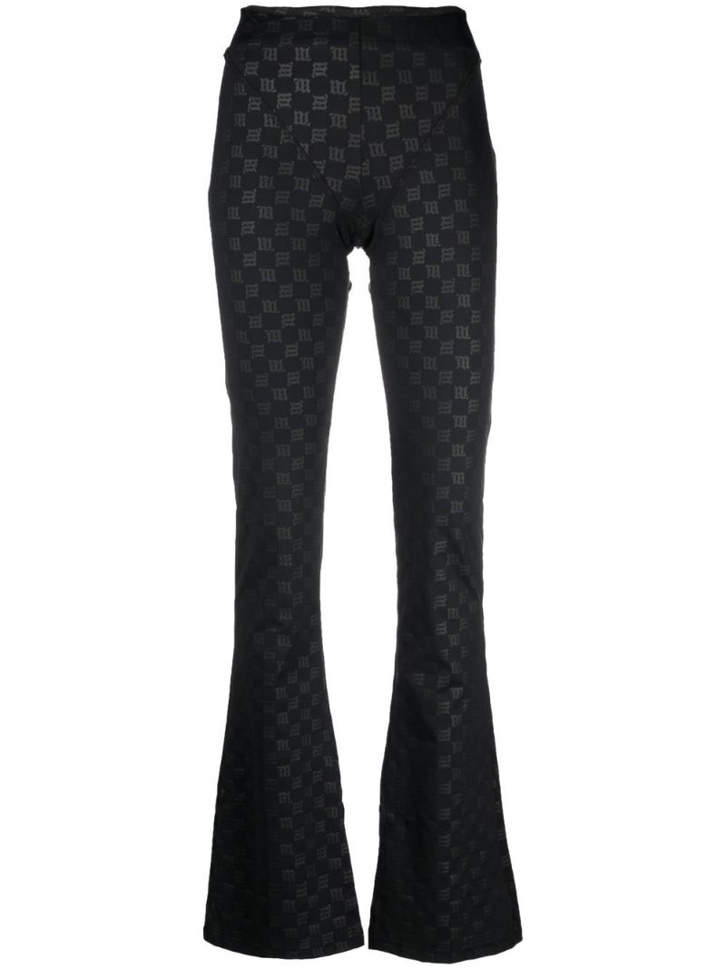 Black Monogram Print Flared Trousers