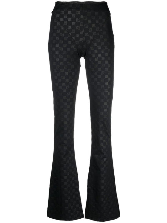 Black Monogram Print Flared Trousers