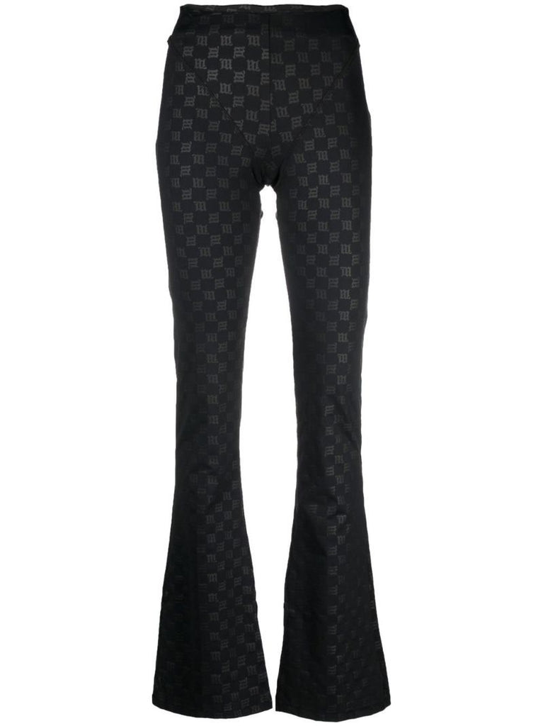 Black Monogram Print Flared Trousers
