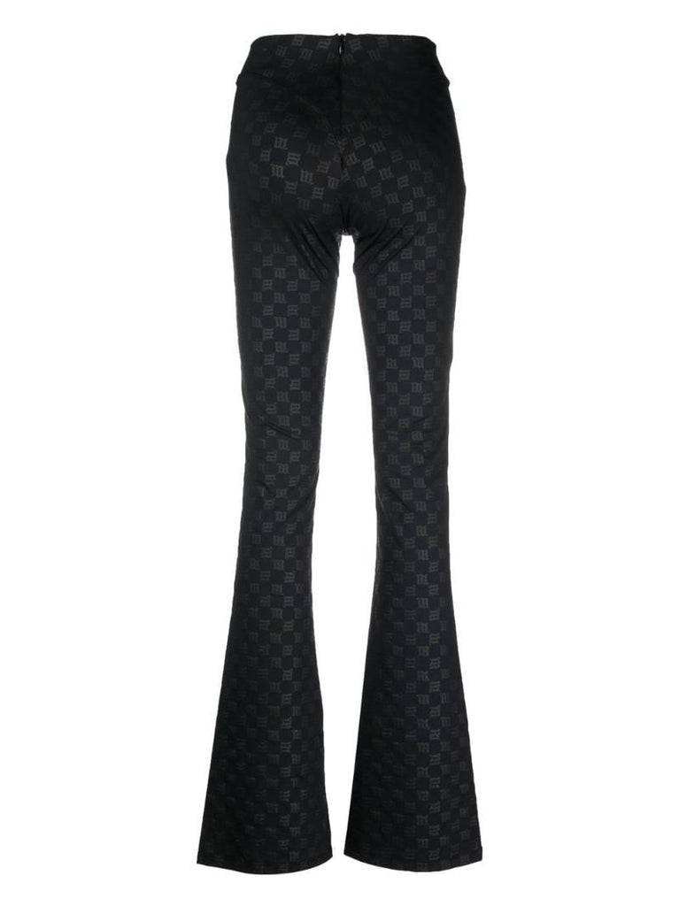Black Monogram Print Flared Trousers