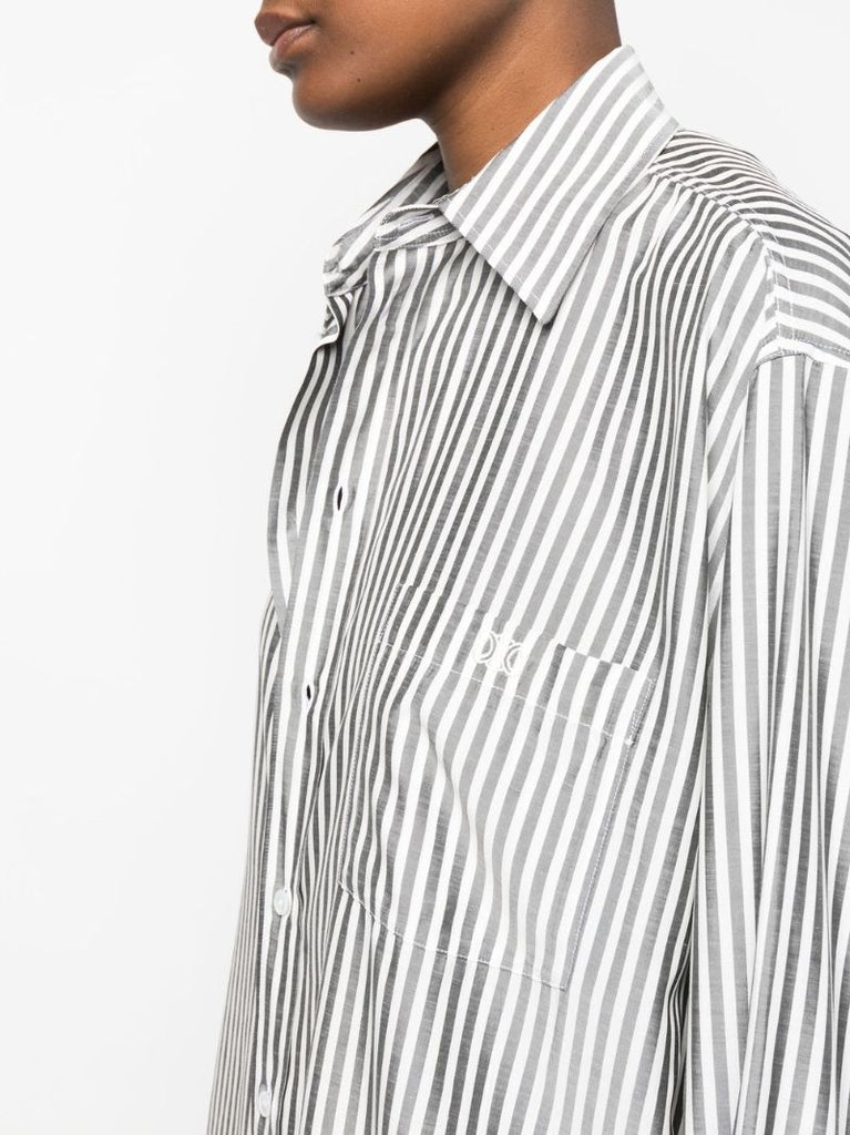 Grey Logo Embroidery Striped Shirt