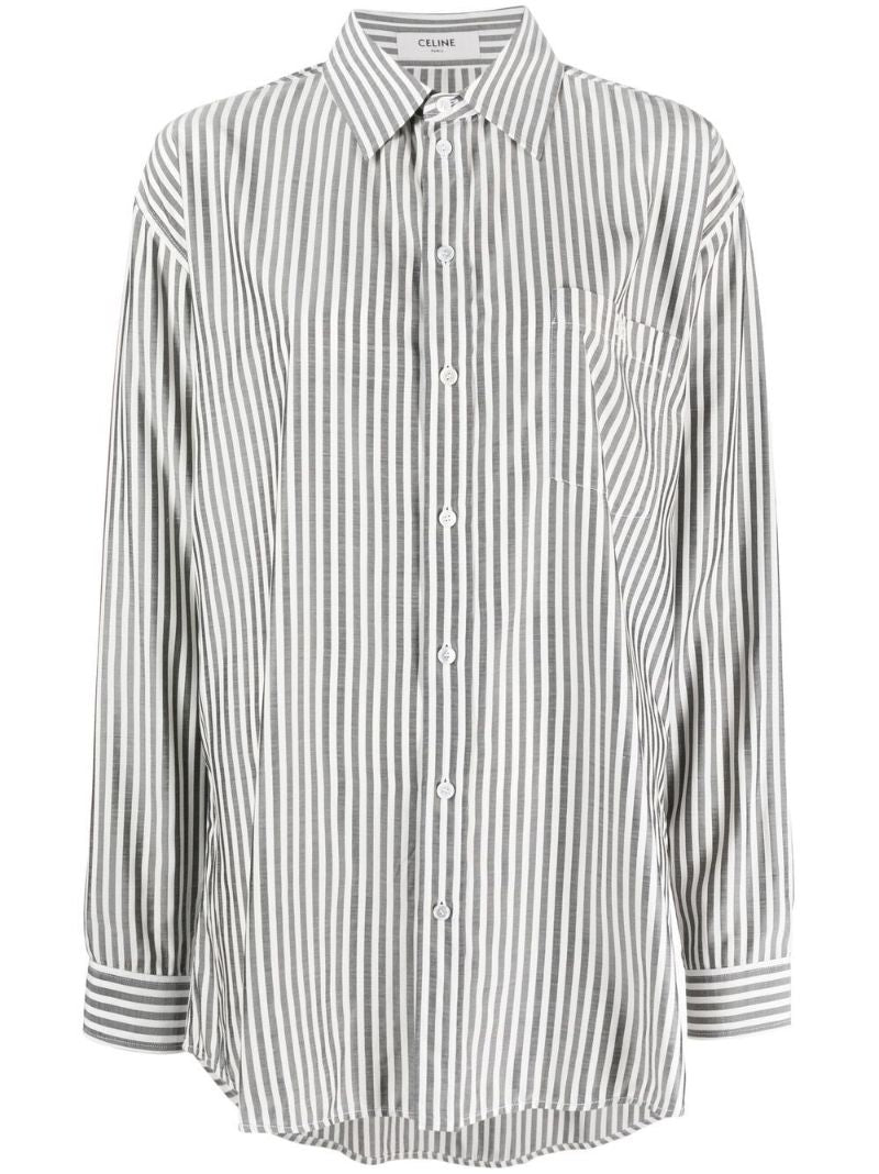 Grey Logo Embroidery Striped Shirt