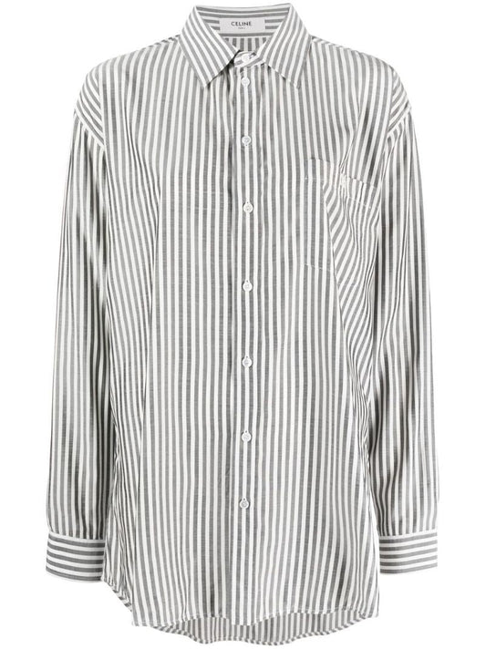 Grey Logo Embroidery Striped Shirt